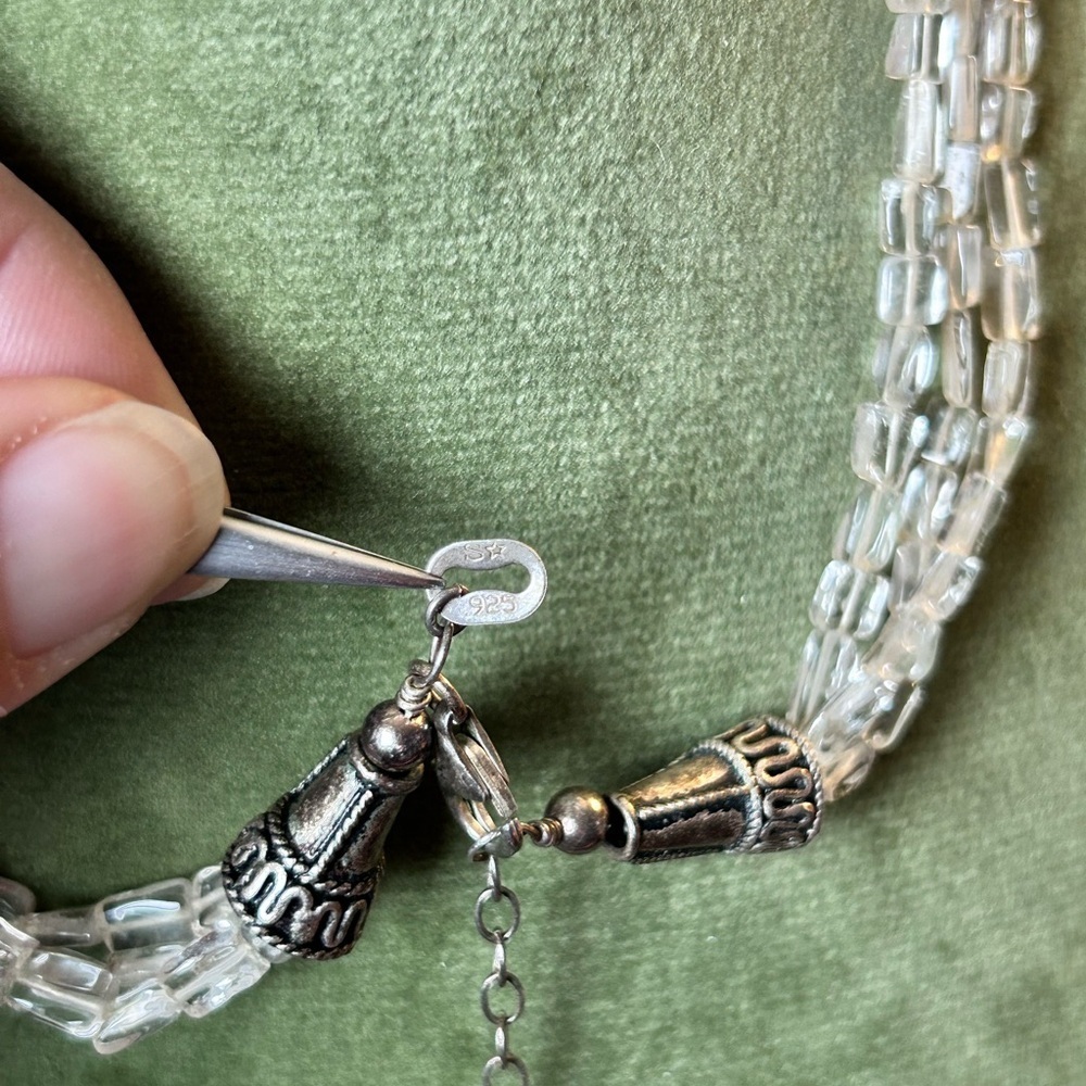 Vintage crystal/glass three strand necklace, .925 clasp Art Deco-Style - Picture 5 of 9